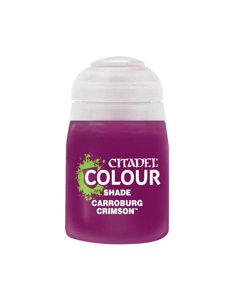 Citadel Paint Shade Carroburg Crimson paint pot showcasing shade Carroburg Crimson