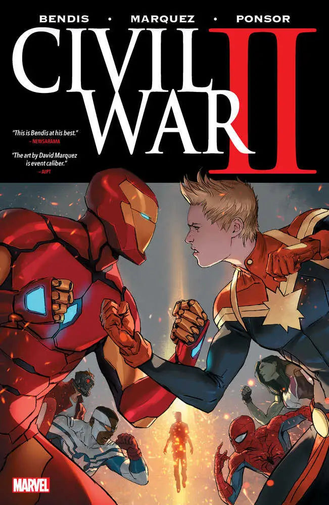 Comic book from Civil War II featuring Iron Man and Captain Marvel in the Marvel Universe