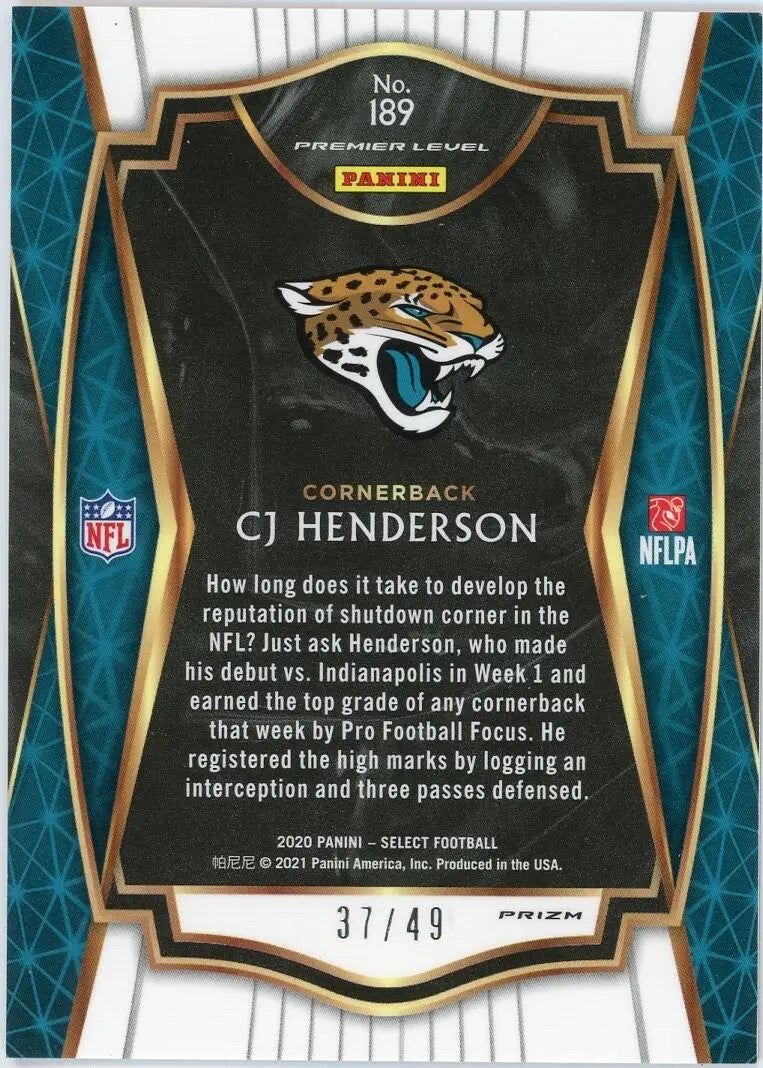 CJ Henderson Rookie 2020 Panini Select Premier Red Disco /49 #189 Jaguars Card