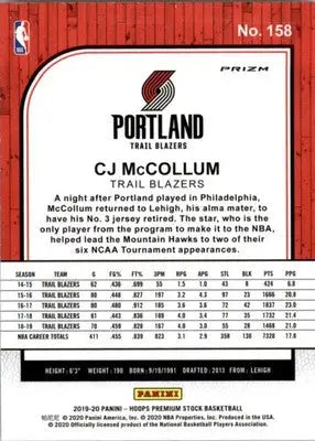 CJ McCollum - 2019-20 Hoops Premium Stock - #158 - Prizms Green Basketball - Basketball Card Single