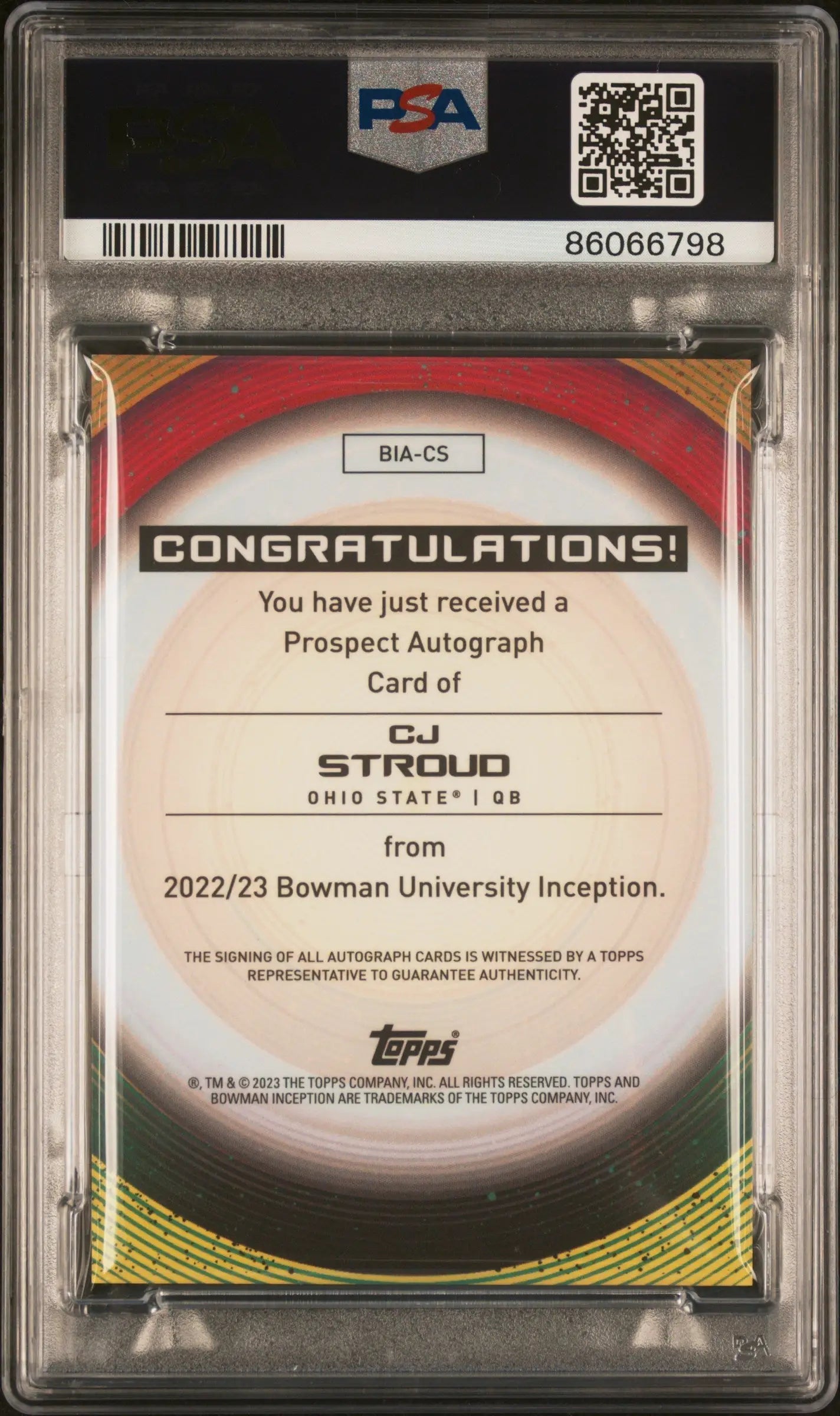 CJ Stroud 2022 Bowman U Inception Fuchsia Foil Auto #58/75 PSA 10 Gem Mint - Football Card Single
