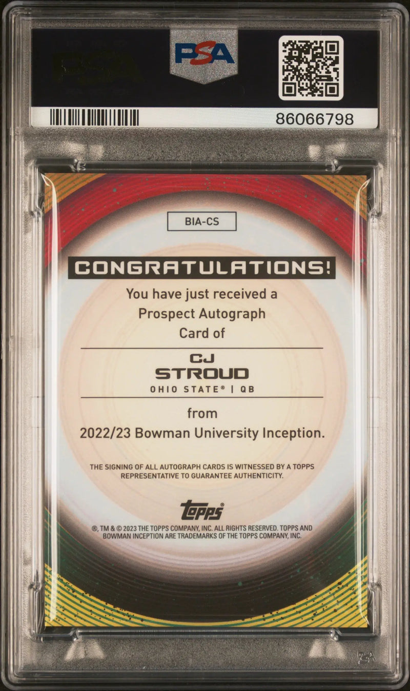 CJ Stroud 2022 Bowman U Inception Fuchsia Foil Auto #58/75 PSA 10 Gem Mint - Football Card Single