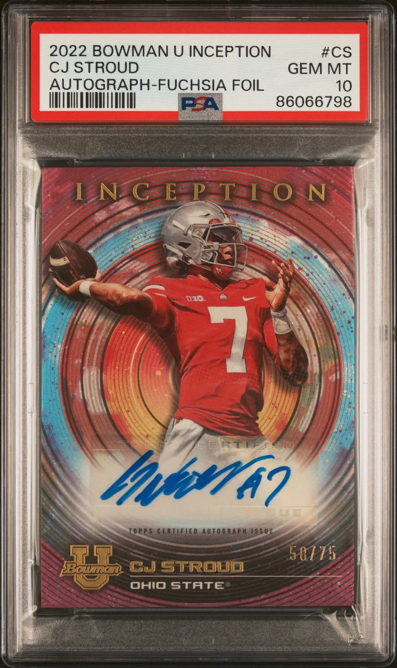 CJ Stroud 2022 Bowman U Inception Fuchsia Foil Auto #58/75 PSA 10 Gem Mint - Football Card Single