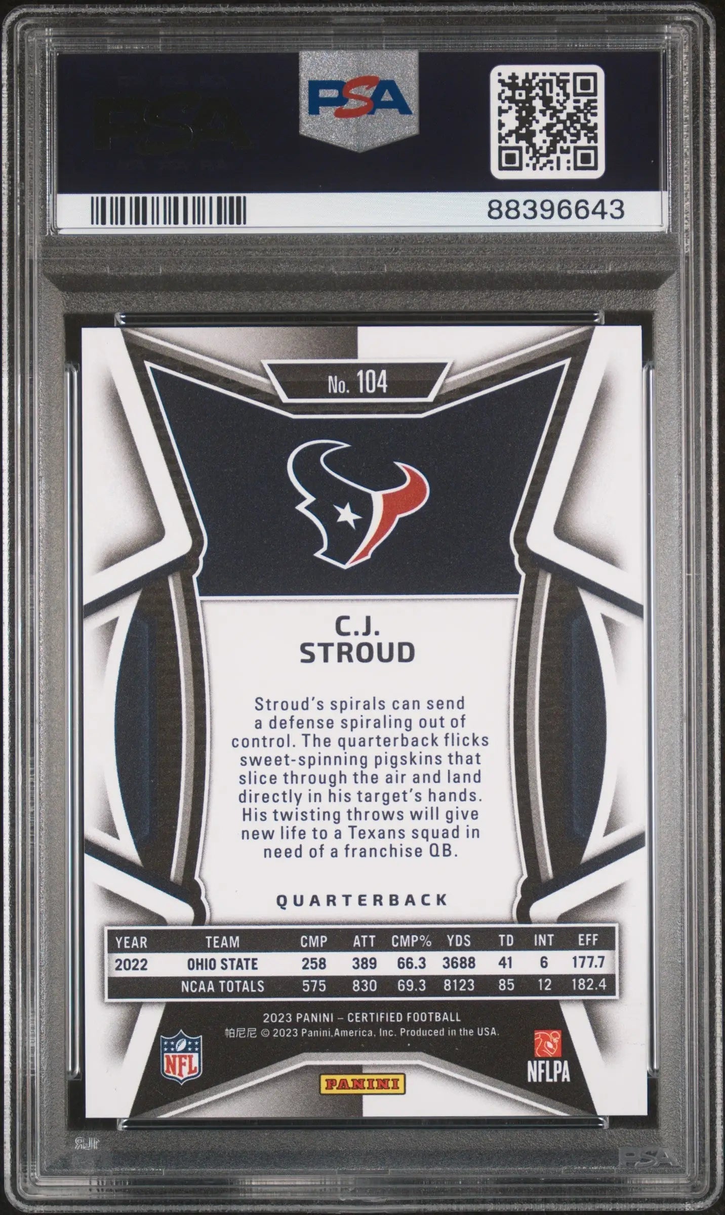 CJ Stroud 2023 Certified Mirror Bronze #104 #220/275 PSA 10 Gem Mint - Football Card Single