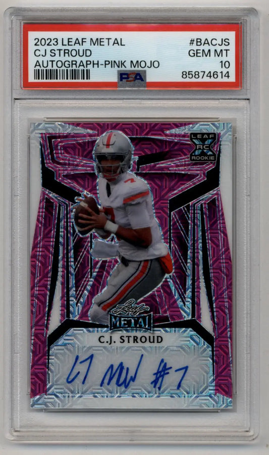 CJ Stroud 2023 Leaf Metal Auto Pink Mojo 4/4 PSA 10 Gem Mint - Football Card Single