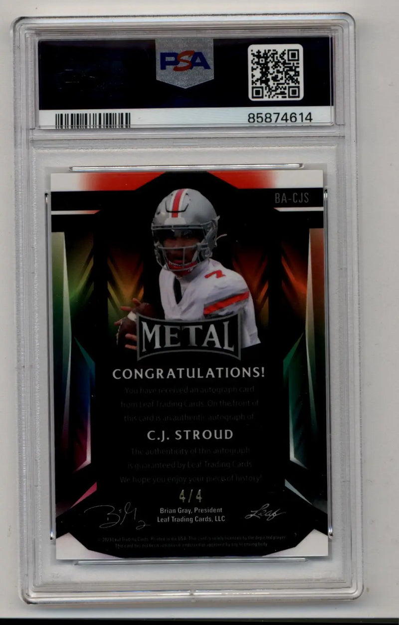 CJ Stroud 2023 Leaf Metal Auto Pink Mojo 4/4 PSA 10 Gem Mint - Football Card Single