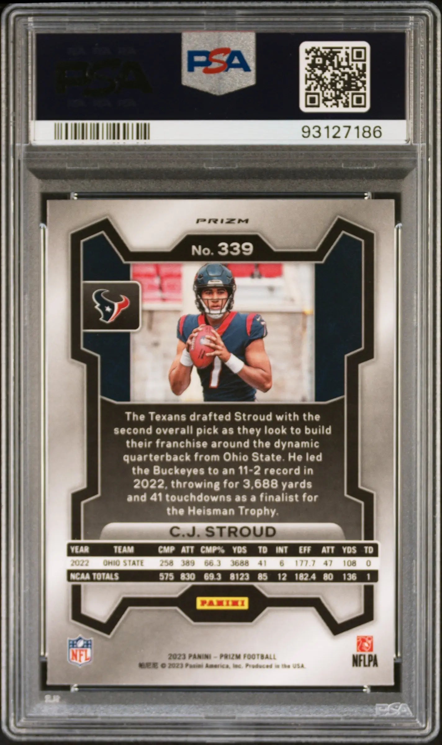 CJ Stroud 2023 Panini Prizm #339 Silver Prizm PSA 10 Gem Mint 7186 - Football Card Single