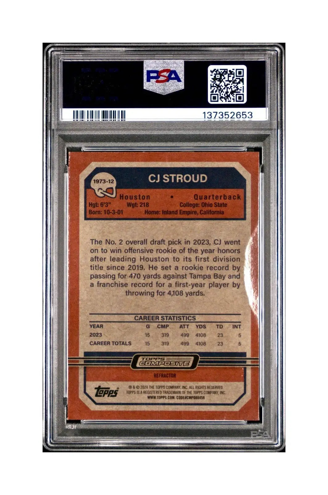 CJ Stroud 2023 Topps Chrome 1973 Refractor #1973-12 PSA 4 VG-EX