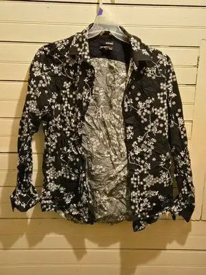 Claiborne Shirt Mens XL Black White Floral Long Sleeve Button Up Lightweight - Apparel