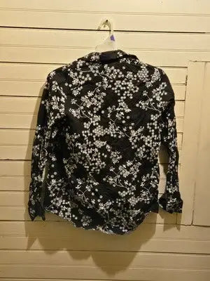 Claiborne Shirt Mens XL Black White Floral Long Sleeve Button Up Lightweight - Apparel