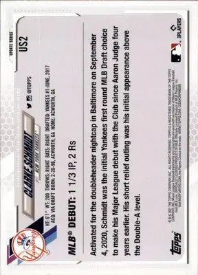 Clarke Schmidt 2021 Topps Update #US2 New York Yankees - Baseball Card Single