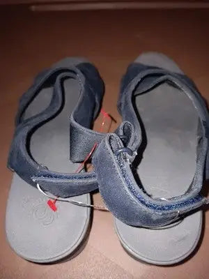 Clarks Caddell Bright Wedge Sandals 13288 Ankle Strap Navy Blue Gray Women 5.5M