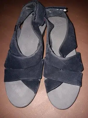 Clarks Caddell Bright Wedge Sandals 13288 Ankle Strap Navy Blue Gray Women 5.5M
