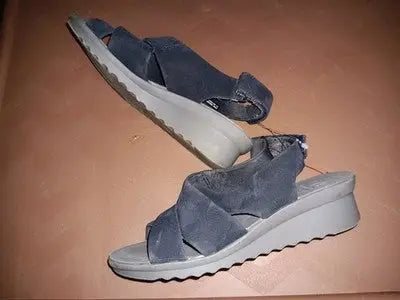 Clarks Caddell Bright Wedge Sandals 13288 Ankle Strap Navy Blue Gray Women 5.5M