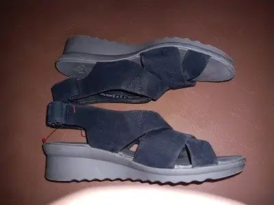 Clarks Caddell Bright Wedge Sandals 13288 Ankle Strap Navy Blue Gray Women 5.5M