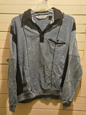 Classics Pullover Sweatshirt Mens XL Blue Collared Pocket Long Sleeve Ribbed - Apparel