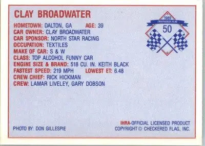 Clay Broadwater - 1989 Checkered Flag IHRA - #50 - Racing - Racing Card Single
