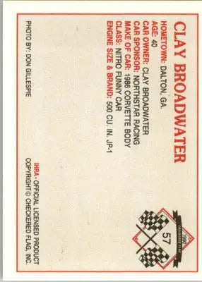 Clay Broadwater - 1990 Checkered Flag IHRA - #57 - Racing - Racing Card Single
