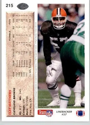 Clay Matthews - 1992 Upper Deck - #215 - Football - Football Card Single