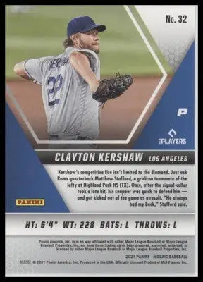 Clayton Kershaw 2021 Panini Mosaic #32 Los Angeles Dodgers - Baseball Card Single