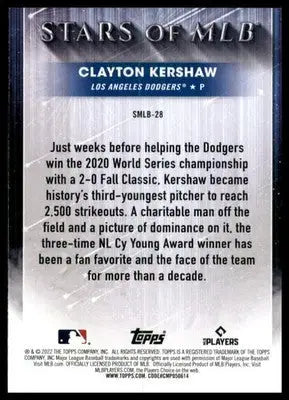 Clayton Kershaw 2022 Topps Stars of MLB #SMLB-28 Los Angeles Dodgers - Baseball Card Single