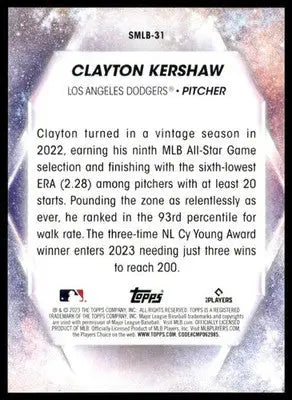 Clayton Kershaw 2023 Topps Stars of MLB #SMLB-31 Los Angeles Dodgers - Baseball Card Single