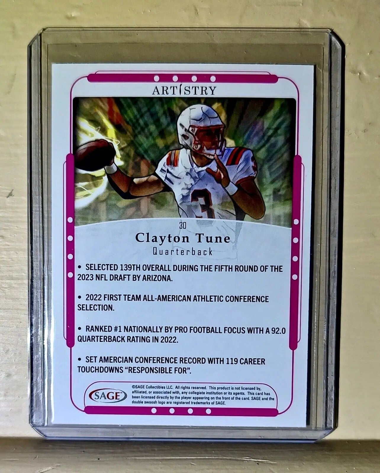 Clayton Tune 2023 SAGE NFL Artistry Football #30 Card - Football Card Single