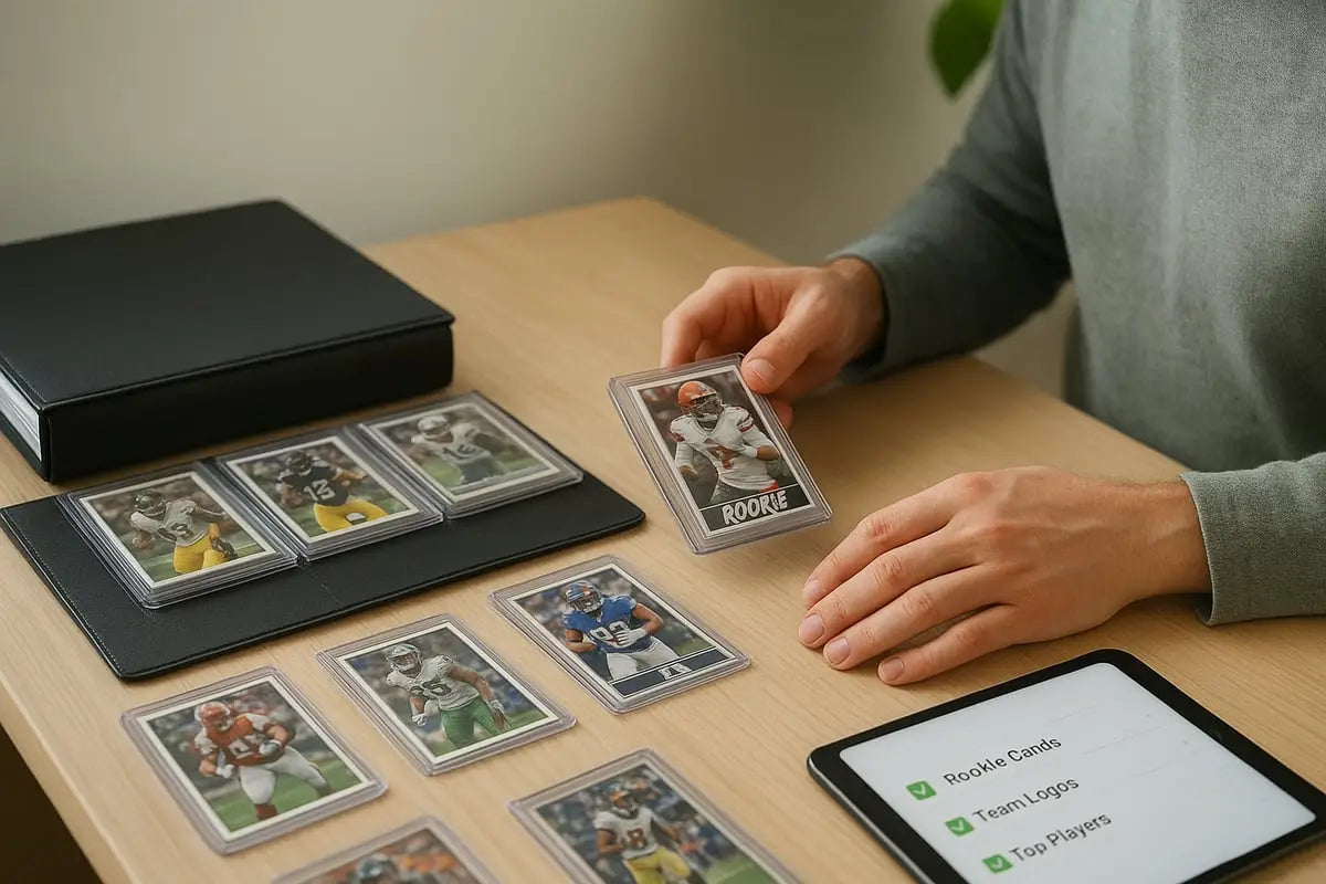 Clear plastic sleeve protecting glossy football rookie card for collection