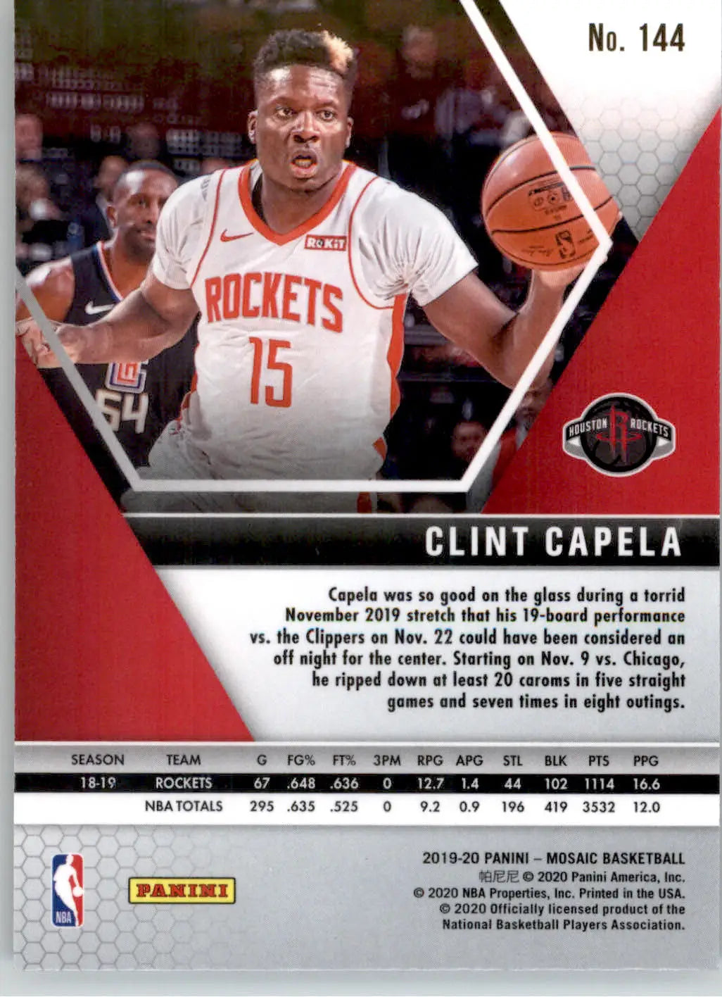 Clint Capela - 2019-20 Panini Mosaic - #144 - Basketball - Basketball Card Single
