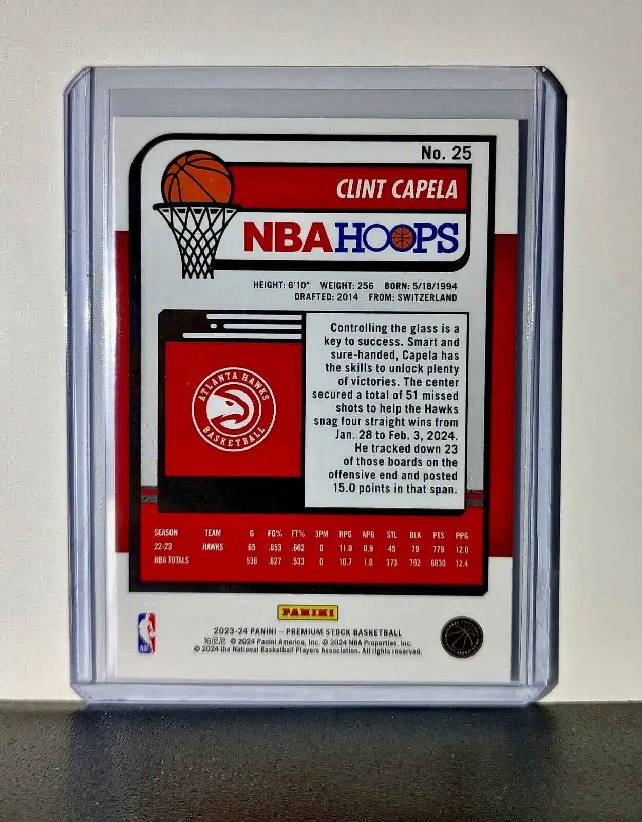 Clint Capela 2023-24 Panini Premium Stock NBA Hoops #25 Card Atlanta Hawks