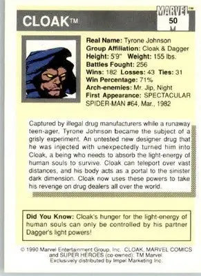 Cloak - 1990 Impel Marvel Universe - #50 - Non_sport - Non-Sports Card Single