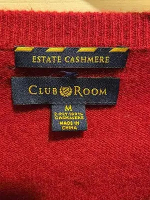 Club Room Sweater Mens M V-Neck 2-Ply 100% Cashmere Red Estate Holes Preowned - Apparel