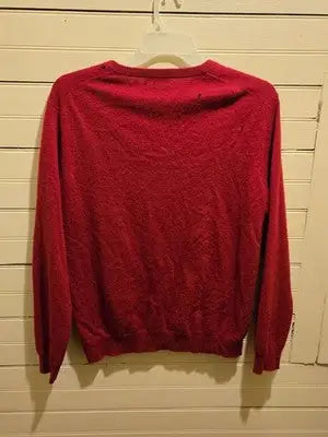 Club Room Sweater Mens M V-Neck 2-Ply 100% Cashmere Red Estate Holes Preowned - Apparel