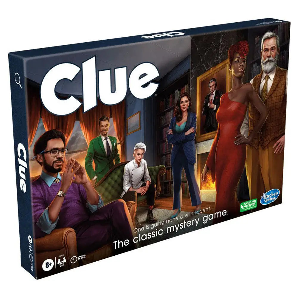 Clue board game box for Clue The Classic Mystery Game, a popular mystery game