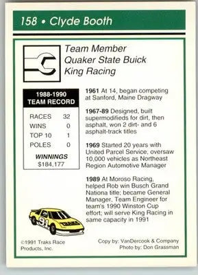 Clyde Booth - 1991 Traks - #158 - RC Racing - Racing Card Single