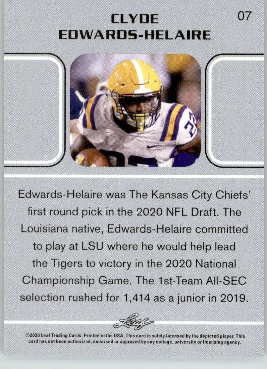 Clyde Edwards-Helaire - 2020 Leaf - #07 - Football - Football Card Single