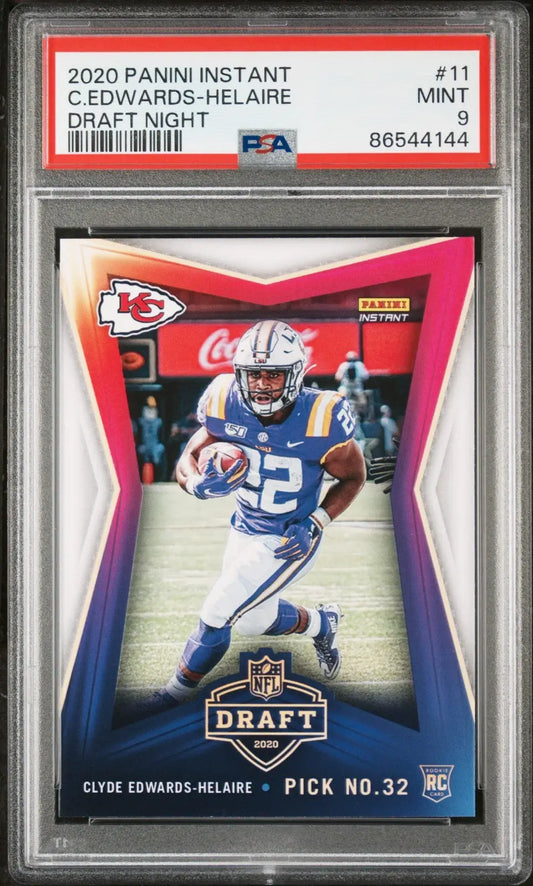 Clyde Edwards-Helaire 2020 Panini #11 Draft Rookie 1 of 1065 PSA 9 Card Chiefs - Football Card Single