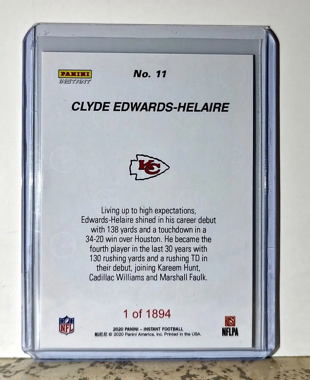 Clyde Edwards-Helaire 2020 Panini NFL #11 Rookie Card KC Chiefs 1 of 1894