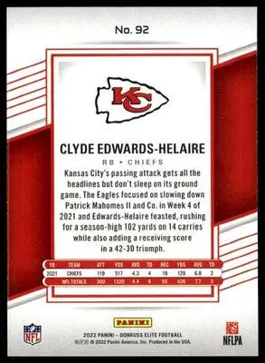 Clyde Edwards-Helaire 2022 Donruss Elite #92 Kansas City Chiefs - Football Card Single