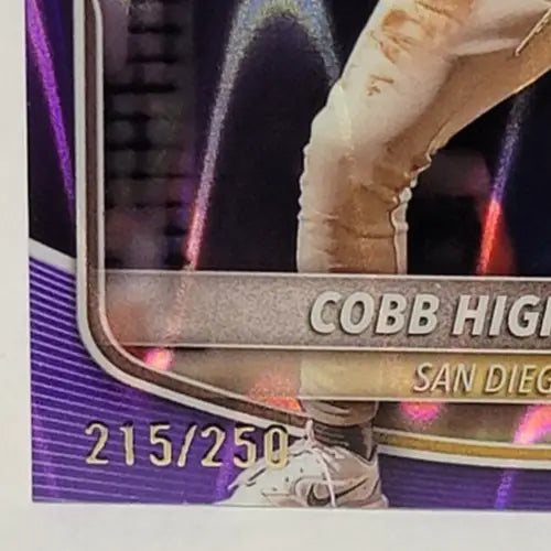 Baseball card corner featuring Cobb Hightower Bowman Chrome Purple Raywave Refractor