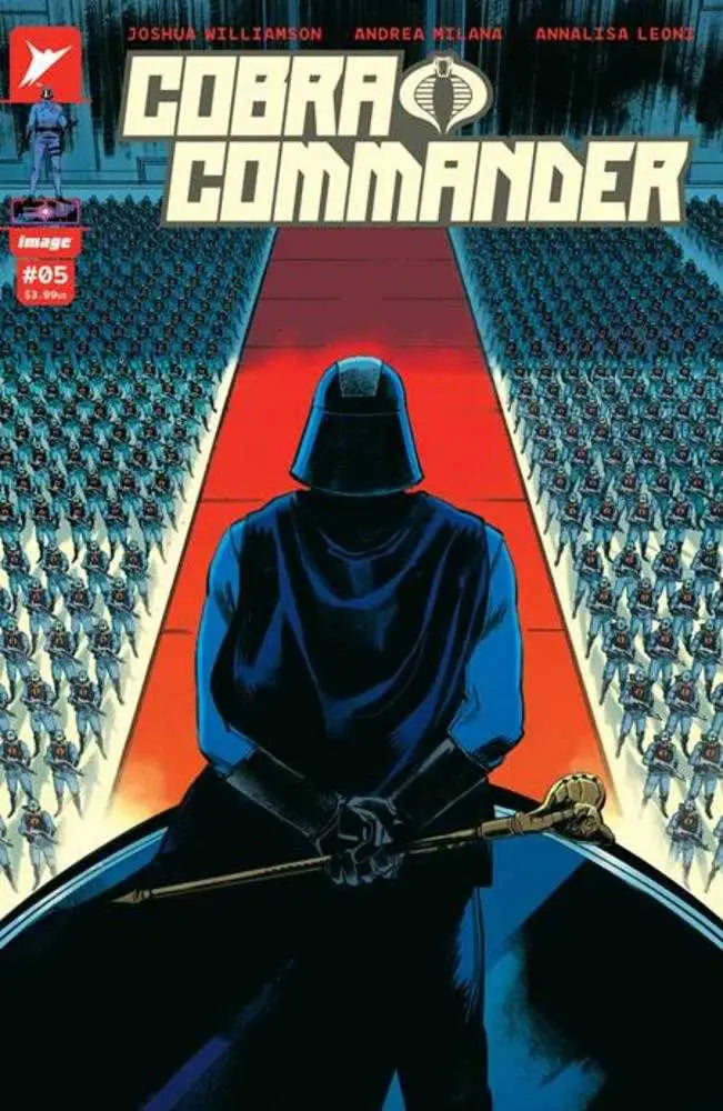 Hooded figure on red path in Cobra Commander #5 cover art by Andrea Milana