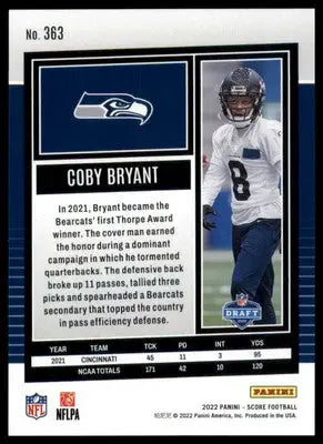 Coby Bryant Rookie 2022 Score #363 Seattle Seahawks - Football Card Single