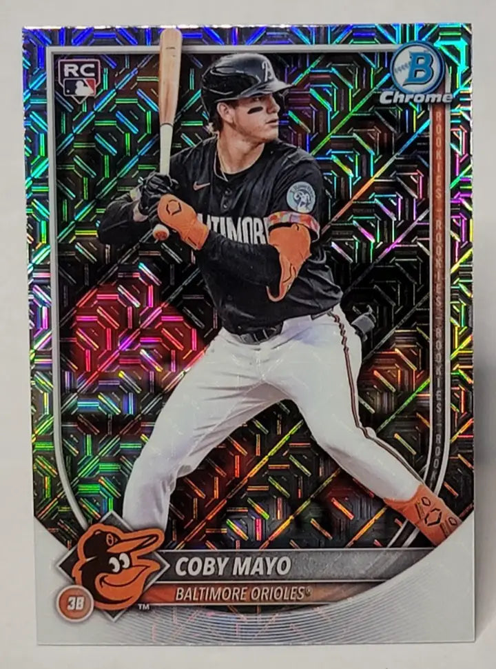 Coby Mayo Bowman 2025 Rookie Chrome Mojo Refractor Card Baltimore Orioles #37