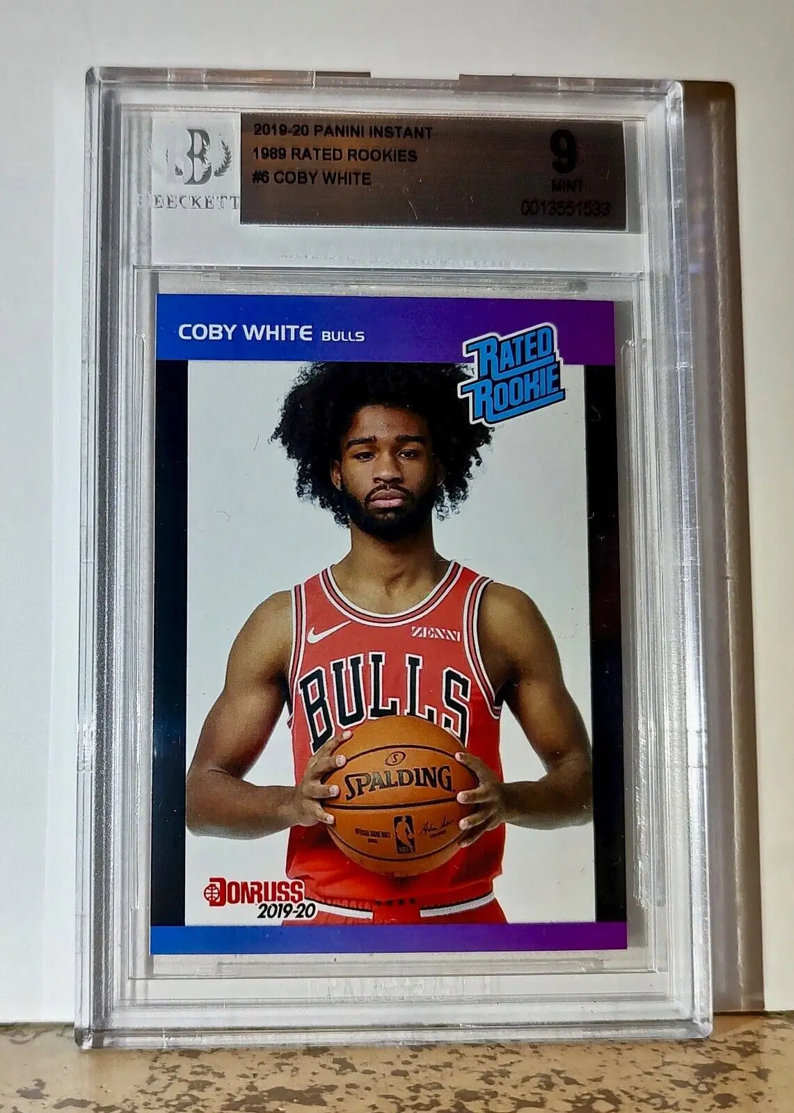 Coby White 2019-20 Panini NBA #6 1989 Rated Rookies Card 1/3431 BGS 9 Mint Bulls