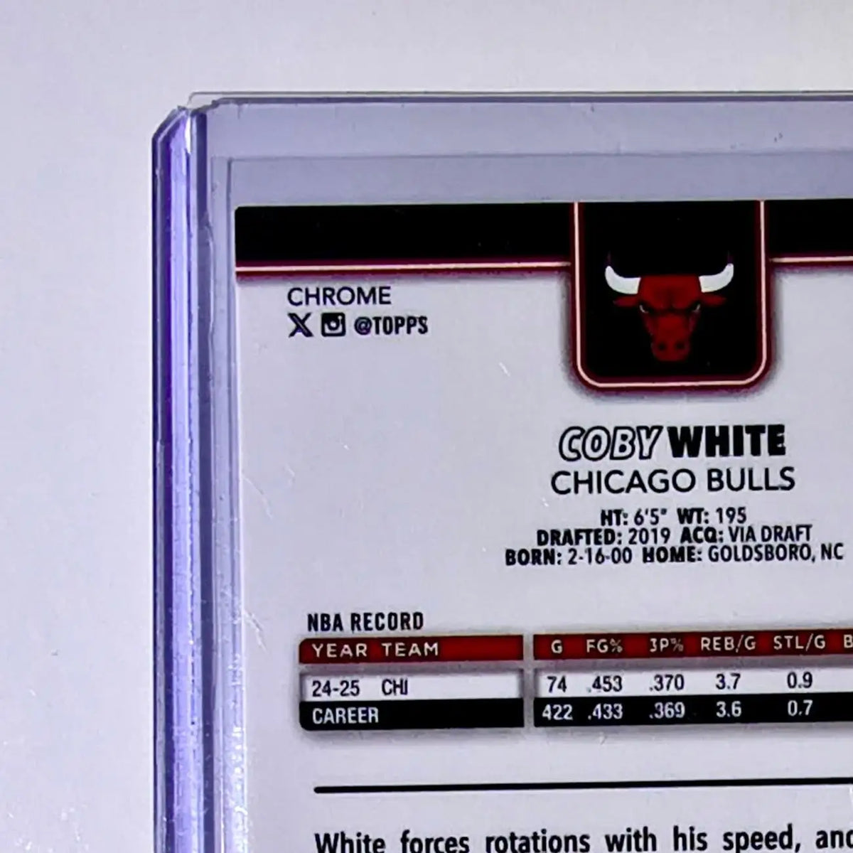 Coby White 2025-26 NBA Topps Chrome Update RayWave Refractor #93 Card Bulls - Basketball Card Single