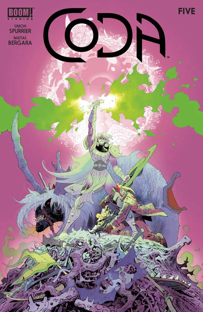Coda #5 Cover A Bergara shows a warrior atop defeated foes, perfect for trading cards