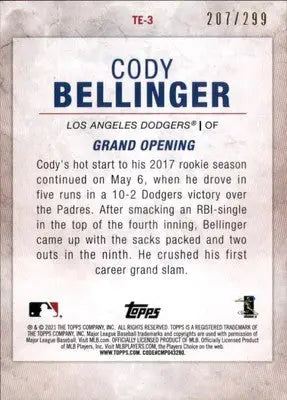 Cody Bellinger 2021 Topps Cody Bellinger Highlights Black #/299 #TE-3 LA Dodgers - Baseball Card Single