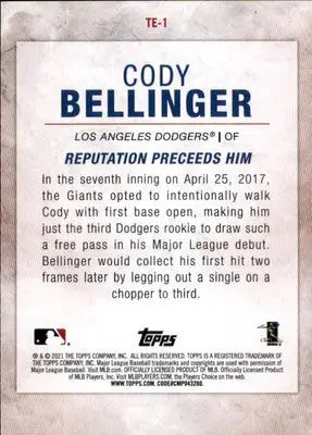 Cody Bellinger 2021 Topps Cody Bellinger Highlights #TE-1 Los Angeles Dodgers - Baseball Card Single