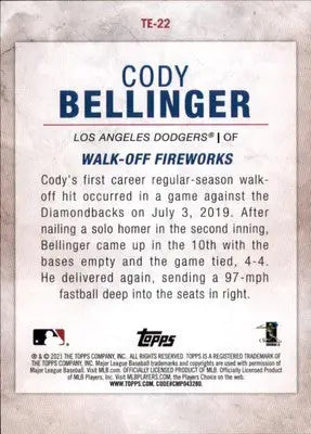 Cody Bellinger 2021 Topps Cody Bellinger Highlights #TE-22 Los Angeles Dodgers - Baseball Card Single