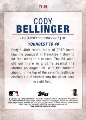 Cody Bellinger 2021 Topps Cody Bellinger Highlights #TE-26 Los Angeles Dodgers - Baseball Card Single